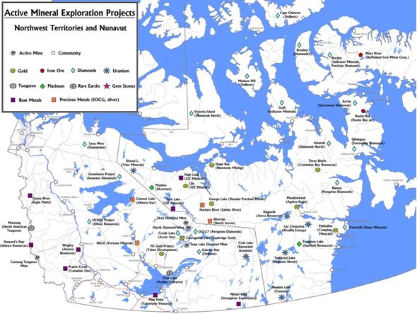 Commercial Applications EXAMPLE Other Mining Operations in Canada Map shows locations and types of all mines in