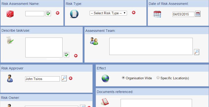 Click to view and manage risk assessments WHS Risk Register main screen Common buttons Filter the existing risk assessments to find the one you want View risk assessment Archive risk assessment