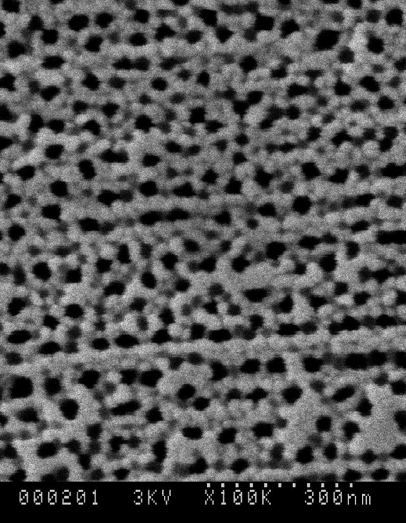 Figure 4.16 SEM image of top view of a porous alumina film high magnification Figure 4.