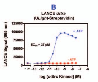 ULight-poly-GT, or B) and C) biotin-poly-gt. A Src enzyme titration was performed.