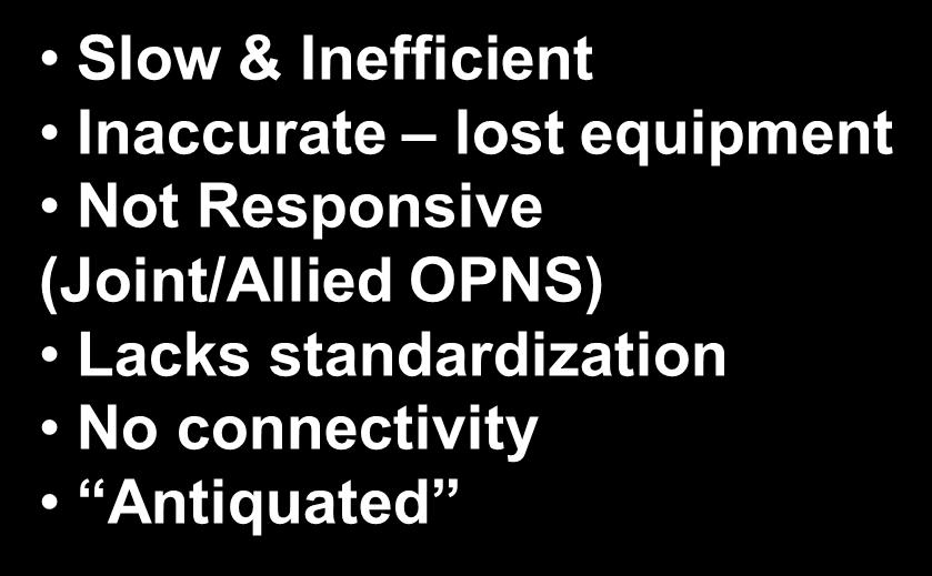 Inaccurate lost equipment Not Responsive (Joint/Allied OPNS) Lacks