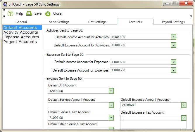 If you want to assign separate accounts to individual activity items, select Activity Accounts option on the left.