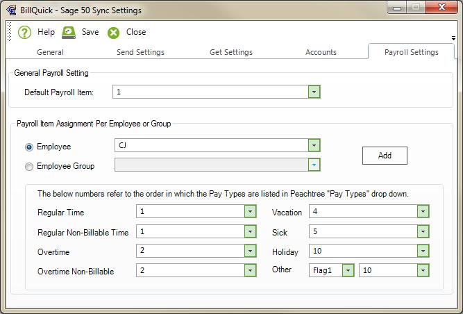 INITIAL INTEGRATION Preferences controlling how BillQuick and Sage 50 work together are managed through the Sync Settings screen. It is accessed from the Integration menu, Sage 50 Accounting.