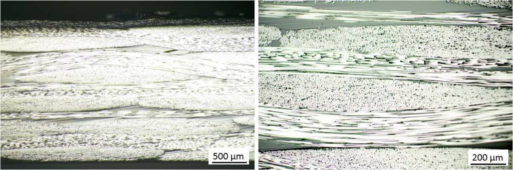 Figure 8. Photomicrographs of 2 mm (5 ply laminate) Figure 9. Photomicrographs of 4.8 mm (12 ply laminate) 3.