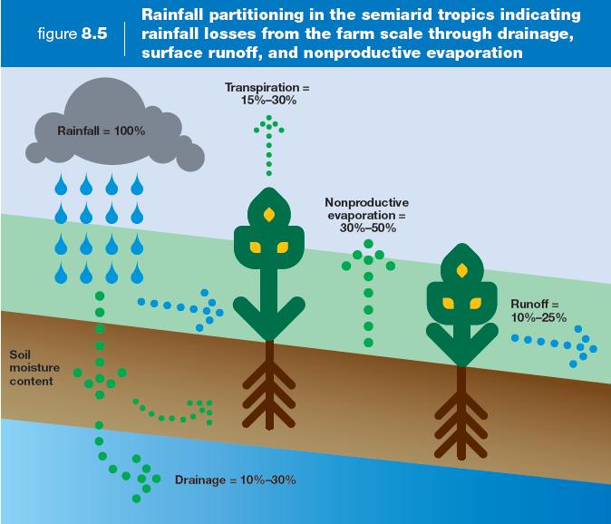 Rainfed Agriculture Key is reducing nonproductive evaporation, runoff, and drainage to enhance crop transpiration. But, there may be environmental tradeoffs.