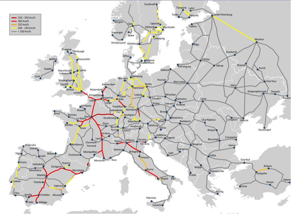 As can be seen in the map in Figure 3.1, the current integrated high-speed network from North to South stops at the border of Spain.