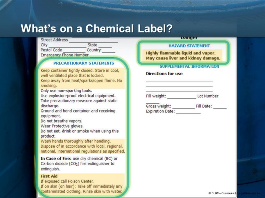 Hazard statements assigned to a hazard class or category appear on the label. They describe the nature of the hazard and, where appropriate, the degree of the hazard.