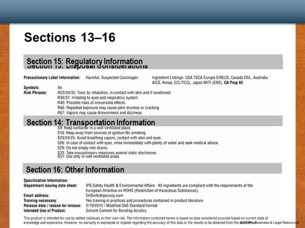 Section 13 provides information on waste residues and safe handling and disposal of substances and contaminated packaging.
