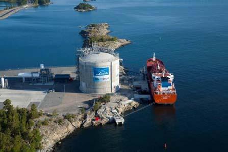 The majority of LNG is shipped to the mid-scale terminal located in Nynäshamn, near Stockholm, Sweden, by specially equipped tankers.