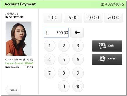 Select a field or select Next Item to go to the next field. 3. Verify that all amounts are correct. 4. Click Next. Figure 7: Account Payments screen 3. Enter the amount. 4. Click Cash or Check.
