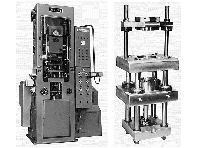 Figure 18-3 (Left) Typical press for the compacting of metal powders.