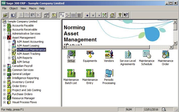 Norming Asset Management Asset Maintenance Based on the Asset Accounting module, the Asset Maintenance module can be used to manage the maintenance activity for equipment and components.