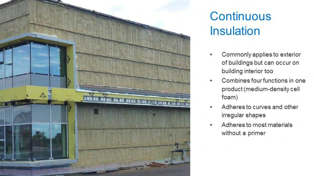 While architects and builders may be familiar with the typical between-the-studs application, closed-cell spray foam also can be applied on the exterior of buildings in much the same manner as rigid
