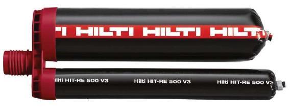 Hilti HIT-RE 500 V3 Injection mortar system Hilti HIT-RE 500 V3 330 ml, 500 ml and 1400 ml foil pack Static mixer HIT-V rod Benefits - SafeSet technology: