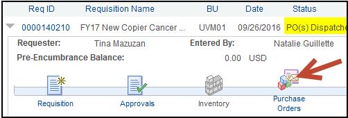 11. After Purchasing Services has created a purchase order for the requisition, the Purchase Orders link will become active in the Request Lifespan section.