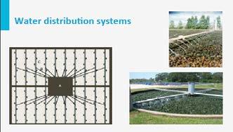 Proper water distribution, or wetting the biofilm, is considered crucial. Most trickling filters are equipped with a rotating arm which rotates by water pressure.