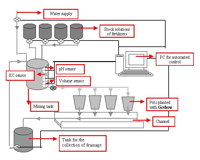 Schematic representation of a closed hydroponic system