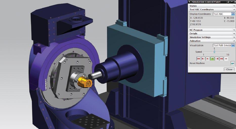 G-code-driven simulation all in NX Machining simulation Machining process validation A key NX CAM advantage facilitates integrated simulation and verification, which enables programmers to check tool