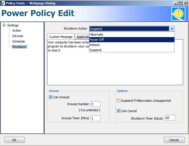 End user interaction gives the user the ability to postpone actions (if enabled) and the Power Manager Tray gives the