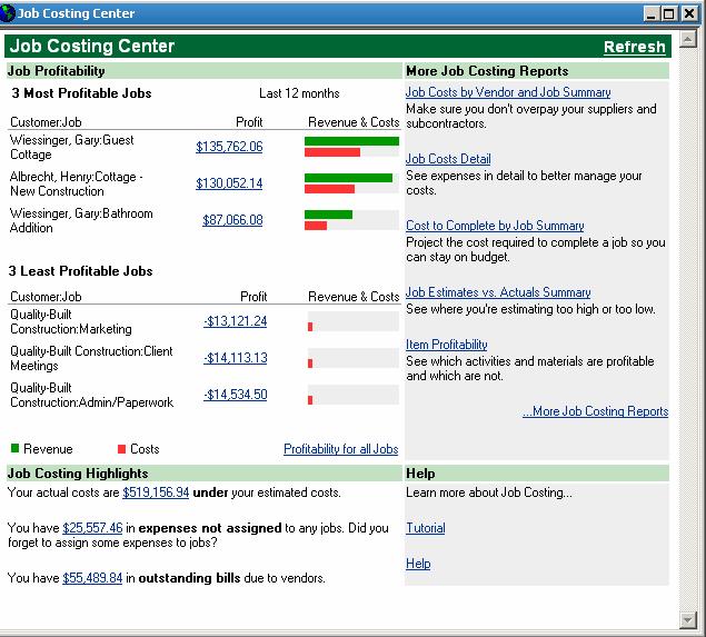 Check Out the Job Costing Center See important job info with drill