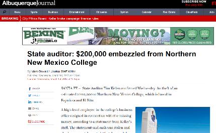Fraud in Education Recent Examples Embezzlement of at least $200K by former finance director at Northern New Mexico College