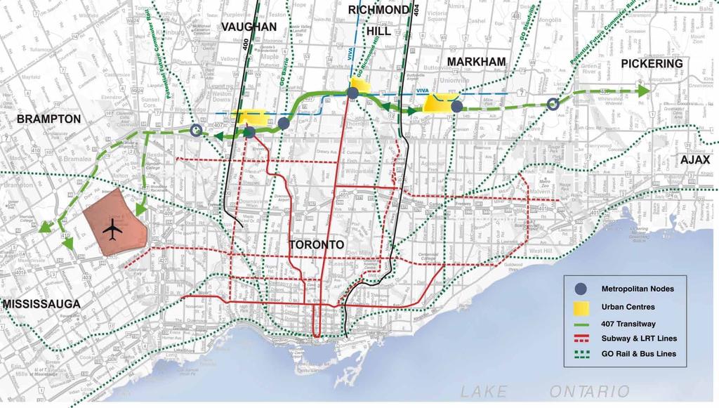 Role of the Project in the GTA An east-west, cross-regional, intermediate capacity rapid transit service linking Urban Growth Centres and connecting with the existing and future GTA radial