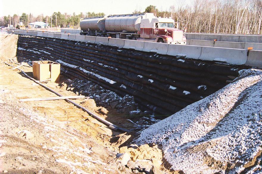 TEMPORARY WALLS Temporary walls can be constructed utilizing high strength non-woven geotextiles and temporary forms to create geotextile wrapped faced walls which are a cost effective and reliable