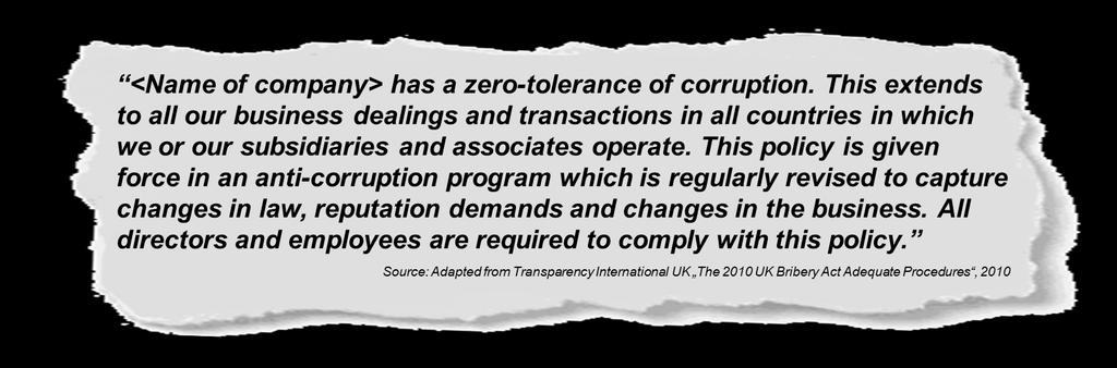 Expectations for companies regarding anticorruption Adhere to a zero-tolerance of