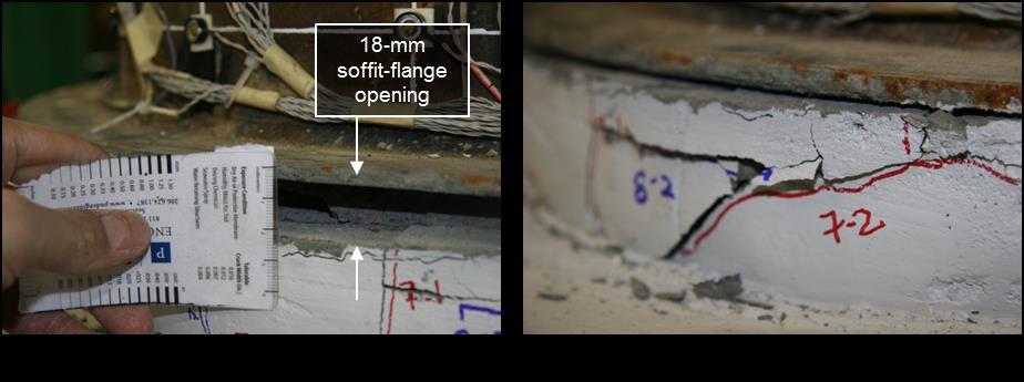 At this point, the opening between the grout and the soffit increased to approximately 18-mm at peak loading, as shown in Figure 5.42a.