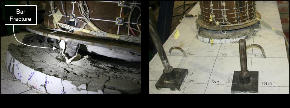 Figure 5.48: WRCUB (a) North bar fracture, and (b) North cap beam damage at 12.
