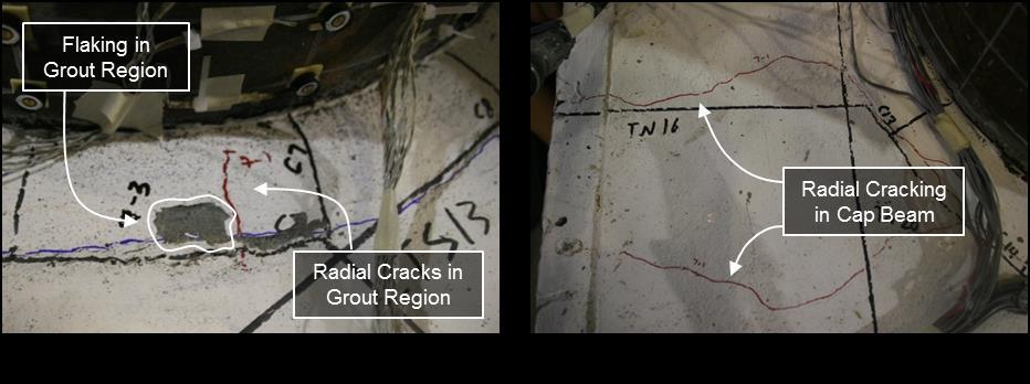 grout that flaked off ranged between ½-in. and 1-in. in diameter, and were less than ¼-in. in thickness. Figure 5.6: EMB80 Radial cracking at 1.