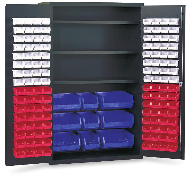cap per bin) Extra Wide Storage Cabinet Size Bins Shelving F87953A7 Flush 60"W x 24"D x 84"H 227 Total (80) XS; (90) S; (30) M; (18) L; (9) XL N/A F87954A6 Flush 60"W x 24"D x 84"H 185 Total (80) XS;
