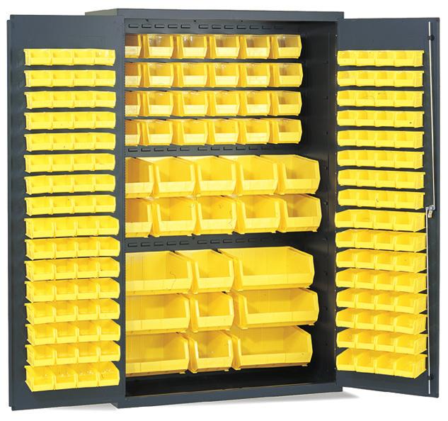 High Capacity Cabinets Jumbo Bin Cabinet Size Bins Shelving F87843A3 Flush 48"W x 24"D x 78"H 171 Total (64) XS, (64) S, (24) M, (3) L, (6) XL N/A F87844A2 Flush 48"W x 24"D x 78"H Bin Bracket Only