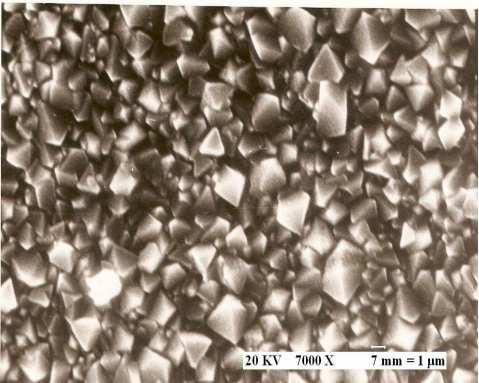 Fig. 5. SEM micrograph of pyramid shaped polycrystalline copper crystals Fig. 6.