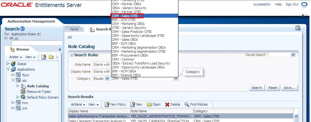 In Oracle APM, you can search on roles related to a specific functional area.