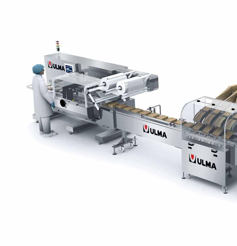 Crackers Automatic packaging line for grouped on-edge products.