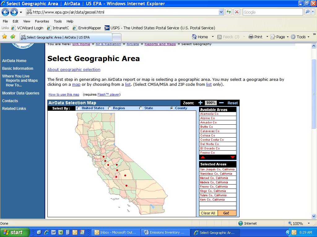 5. Under Available Areas section click on the county you are looking for (you can also place the cursor over the map and click on the county).
