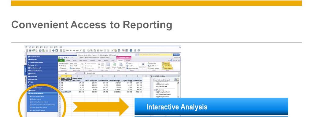 Interactive analyses and Crystal reports which exploit the semantic layer are
