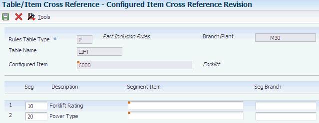 Setting Up Configured Tables 4.14.7 Defining the Configured Table/Configured Item Cross Reference Access the Configured Item Cross Reference Revision form.