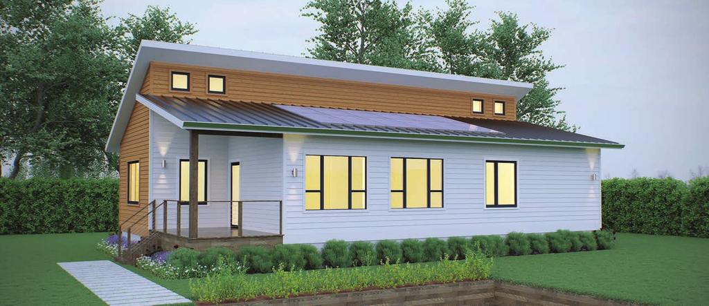 Shown in Rendering Ridgeline E on a slab foundation with prepainted fiber cement lap siding and Marvin Integrity window package.