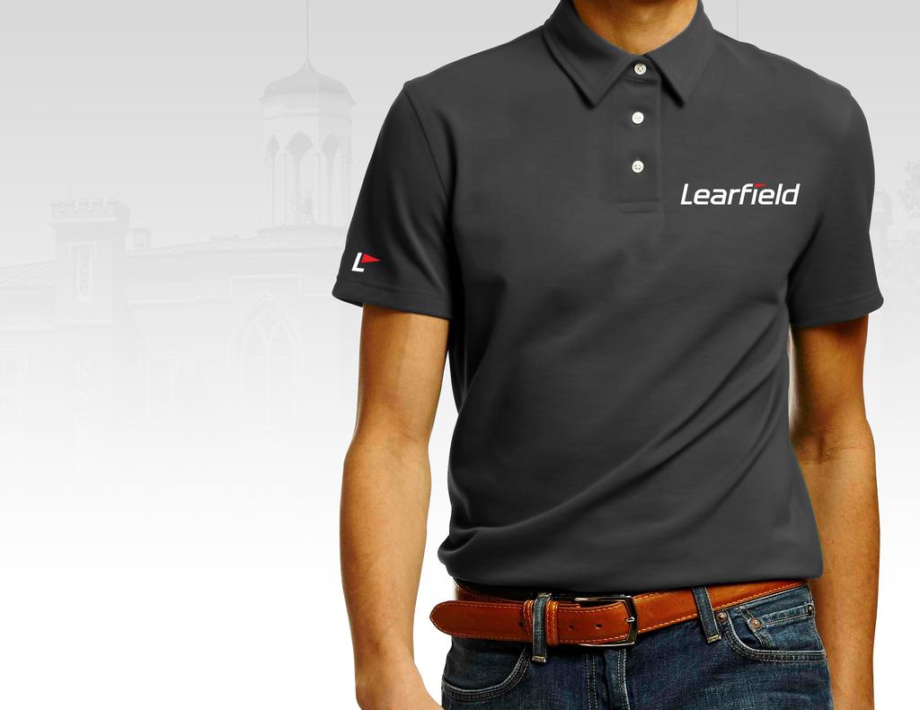 2.6 Secondary Mark Application Apparel Golf Shirt Example The recommended presentation of the Learfield Brand Identity on golf shirts is shown here, with placement of the Primary Mark on the front of