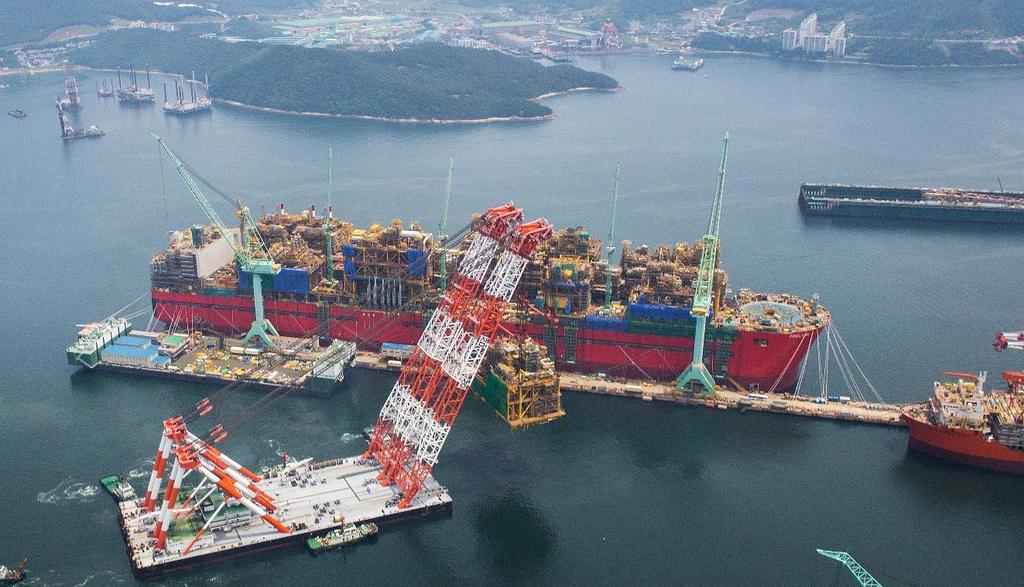 Figure 3. Last module integration onto Shell Prelude FLNG with floating crane in June 2015. Figure 4. Shell Prelude FLNG in November 2015.
