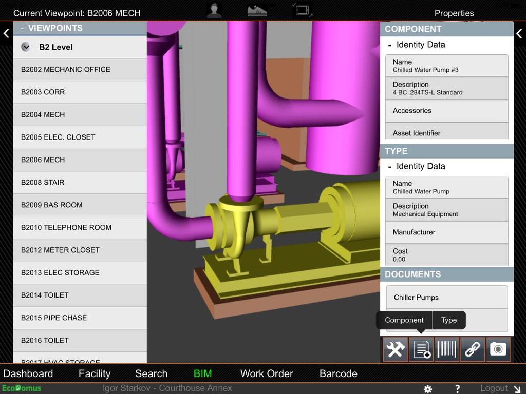 BIM viewer to find the equipment that needs servicing, and