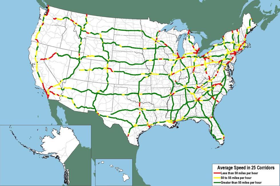 Figure 3-3: Average Truck Speeds on Select Interstate Highways, 2007 Source: FHWA Freight Analysis Framework The truck freight volume and forecast is of great intrigue to transportation planning