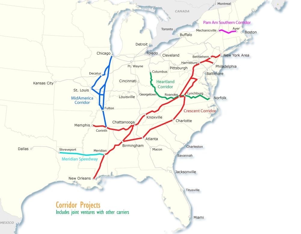 Figure 3-8: Norfolk Southern Corridor Initiatives Source: NS Heartland Corridor The Heartland Corridor opened to double-stack intermodal traffic on September 9, 2010.