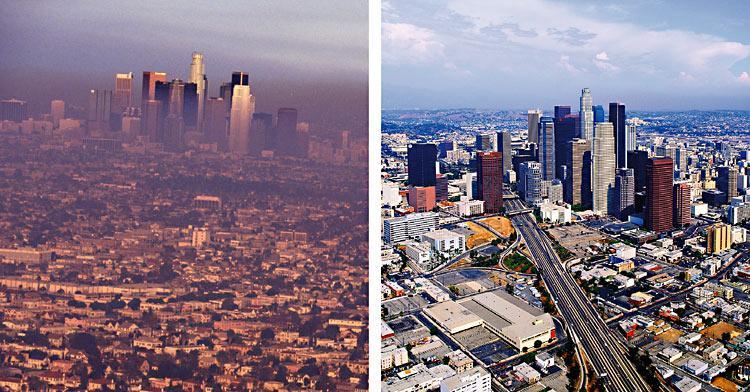 Figure 3 Smog levels in Los Angeles can vary dramatically. During summer, a layer of warm air can trap smog near the ground.