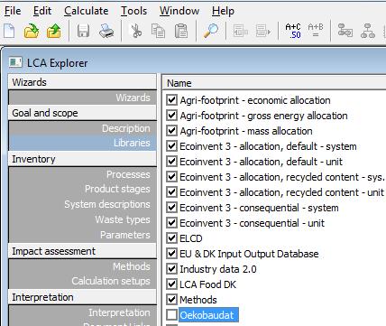 dat in a project you can unselect it in the LCA Explorer under "Goal and Scope" in the library section. 3.2 How Ökobau.dat looks like in SimaPro A- Elementary flows In SimaPro the Ökobau.