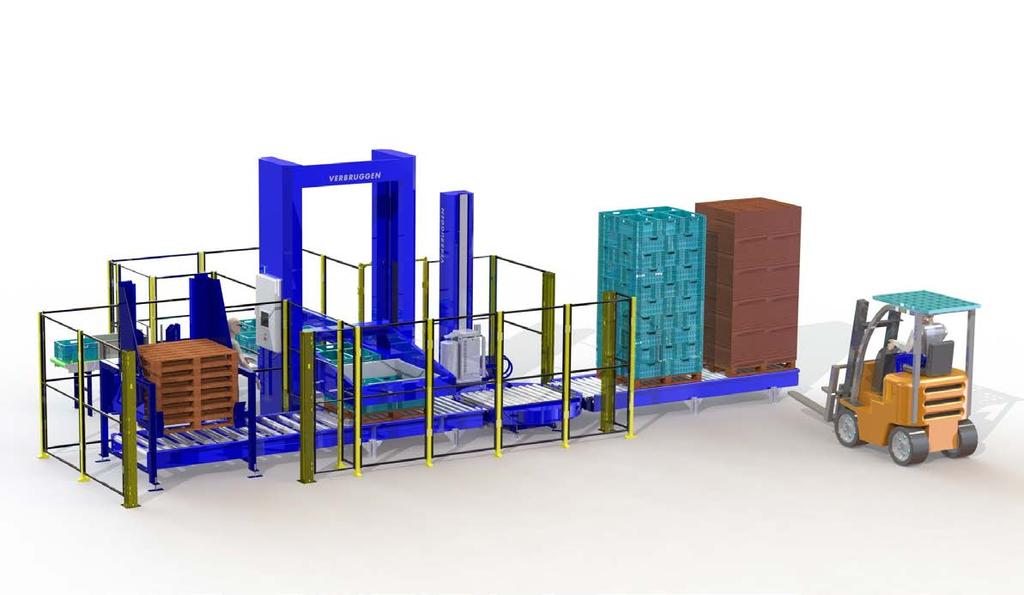 palletizing solutions Compact low infeed palletizer at a reasonable price point For various types of product types and sizes (boxes, cartons, crates, bins) Reduced labor / High return on investment