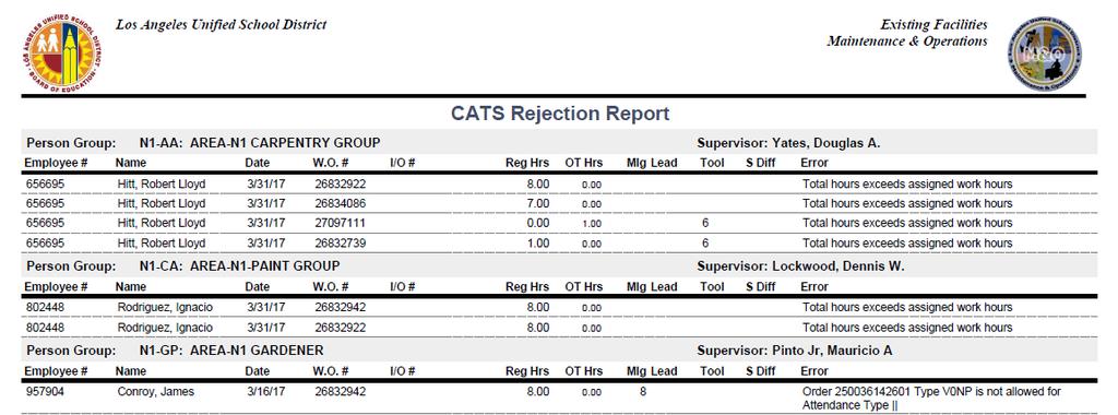 The CATS Rejection Report will display all CATS rejections based on the criteria s you provided in the request page.
