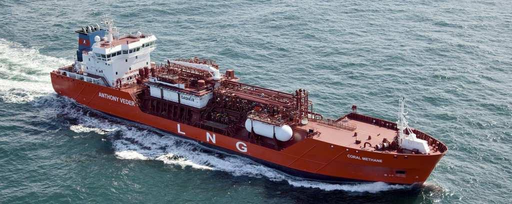 LNG fuelled ships - LNG fuelled cargo carrier Project Name: Coral Methane Ship Type: LNG/LEG/LPG Carrier Shipowner: Anthony Veder Flag: Dutch Class: BV: I *HULL *MACH *AUT-UMS,